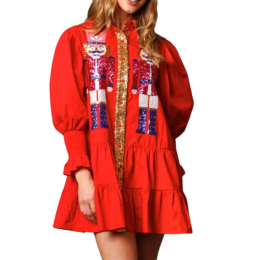 3497 Christmas Sequin Skirt Nutcracker Sweatshirt T-Shirt Dress Holiday